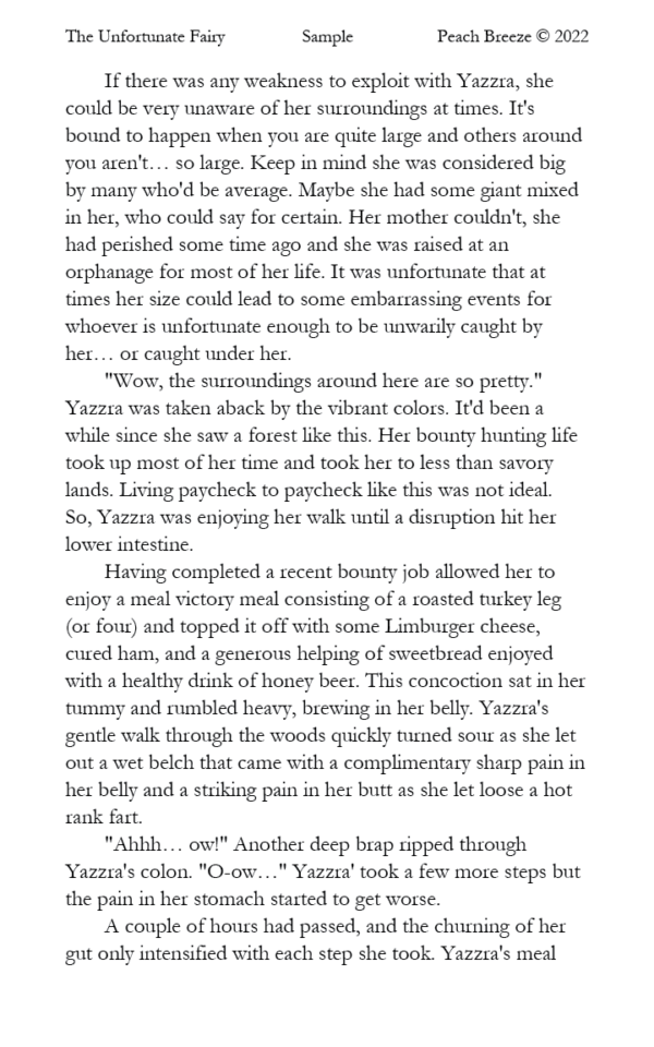 Sample page 1 of The Unfortunate Fairy, showing Violet Bellflower resting in a hollow stump, unaware of the impending danger