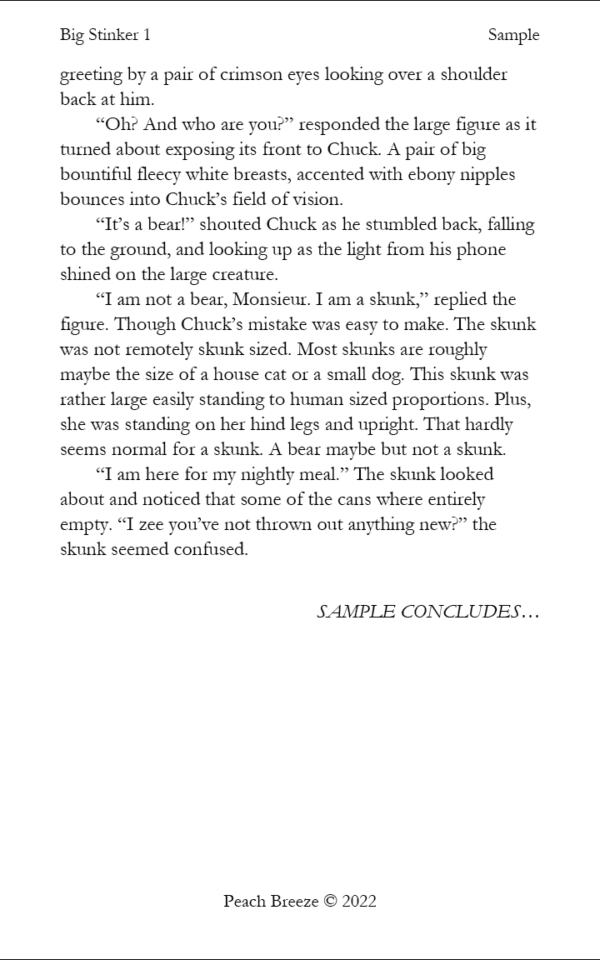 Sample page 2 of Big Stinker, showing Chuck discovering the mess left by an animal rummaging through his garbage.