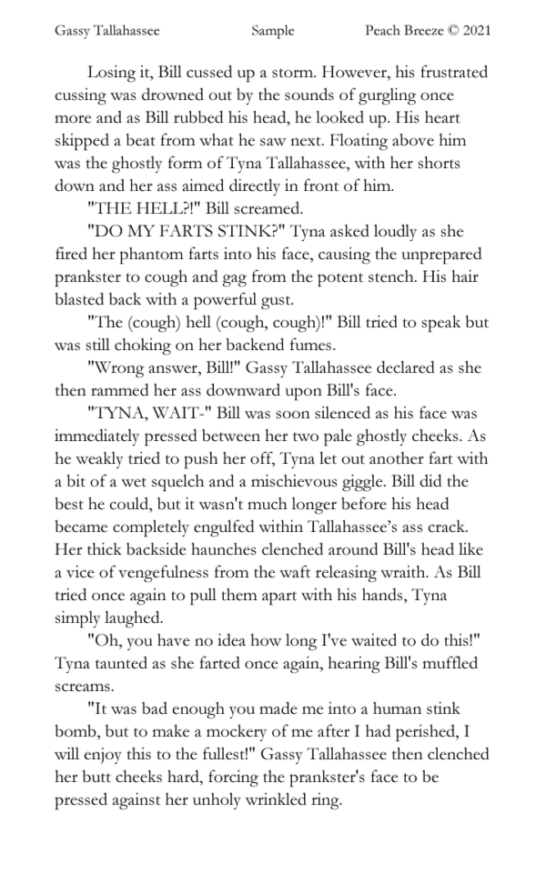 Sample page 1 of Gassy Tallahassee, showing the spooky and humorous encounter with the gassy BBW ghost.
