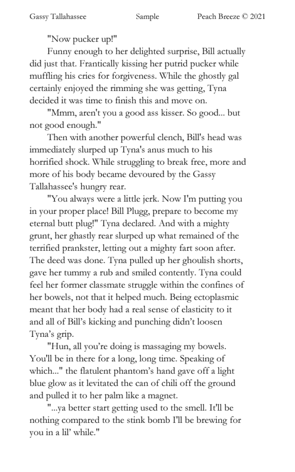 Sample page 2 of Gassy Tallahassee, showing the spooky and humorous encounter with the gassy BBW ghost.