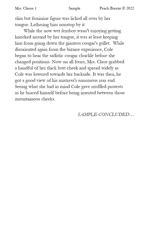 Sample page 2 of Mrs. Clause 1, showing Mrs. Clause preparing for her secret fun as the elves realize what’s about to happen.