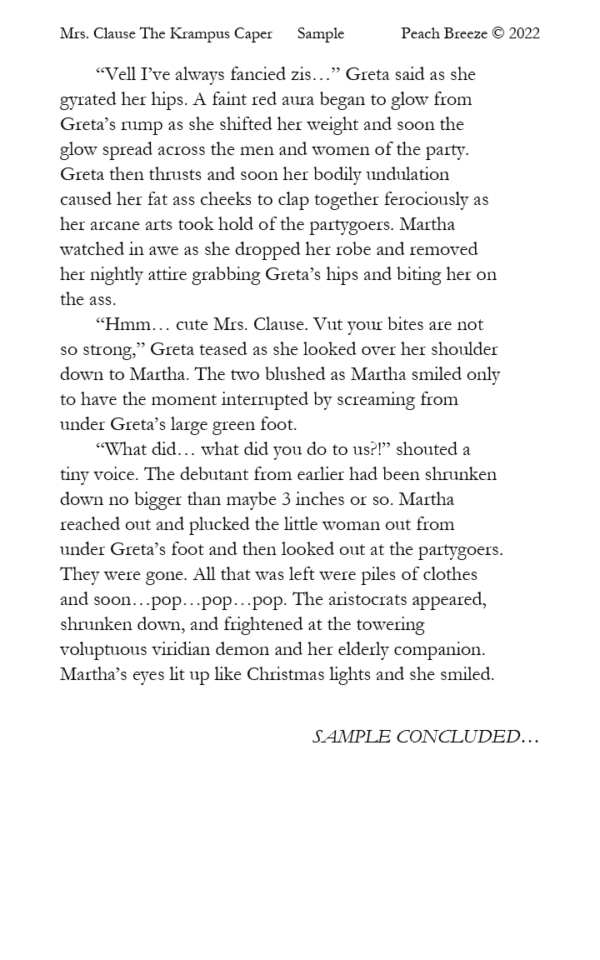 Sample page 2 of Mrs. Clause 2, featuring Mrs. Clause and Greta van Spankja preparing for a mischievous Christmas Eve adventure.