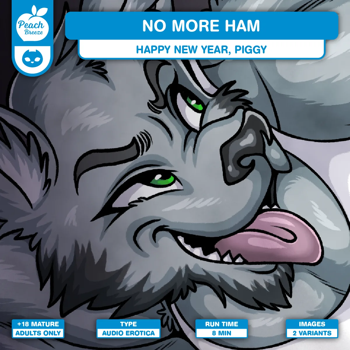 Cover of No More Ham audio erotica, featuring a wolf and a tempting last indulgence before the new year