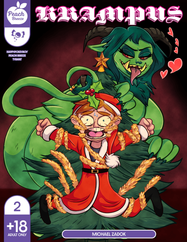 Cover of Krampus 2 comic dub, featuring Michael and Krampus in a mischievous and provocative holiday setting.