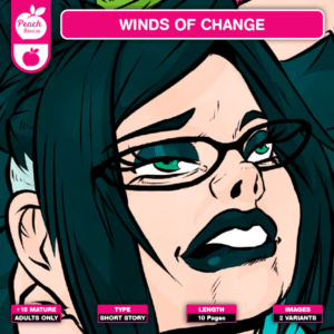 Cover of The WINDS OF CHANGE short story, featuring Wilma Wondra, the CEO of Illuminaughty, making some form of arousing facial expression.